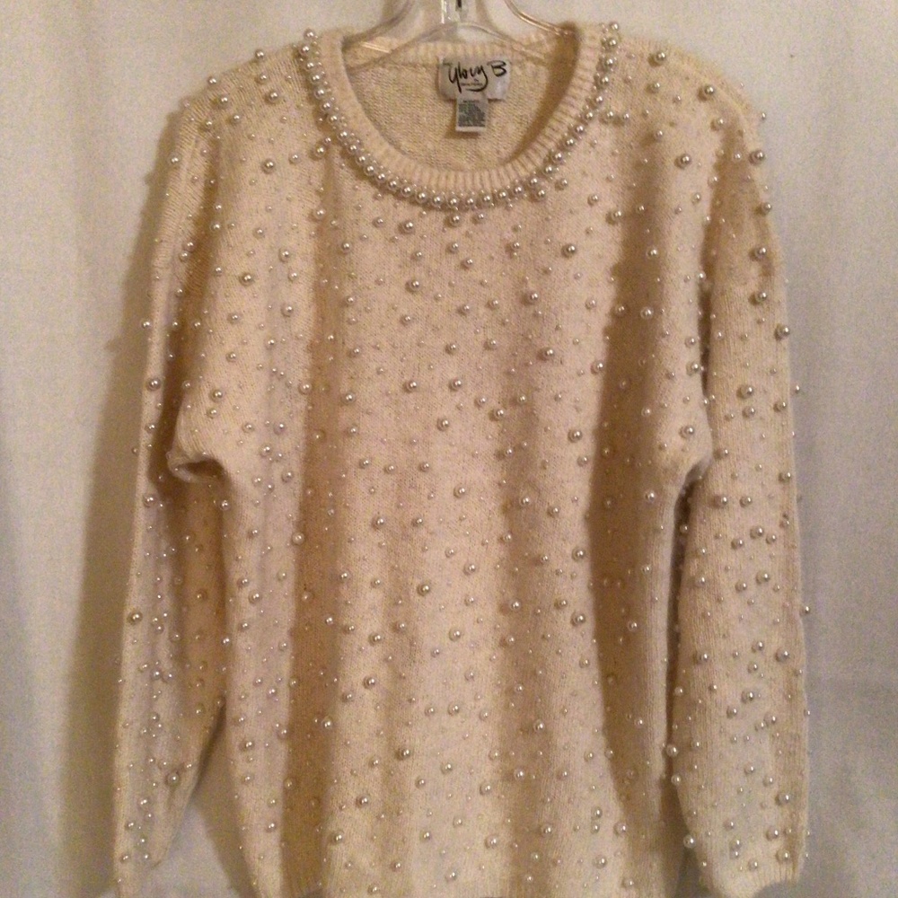 Glory B,By Gloria Furman, Cream All Pearl Silk 90s Sweater